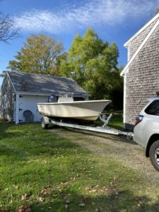 Boat on trailer prepping for winterization