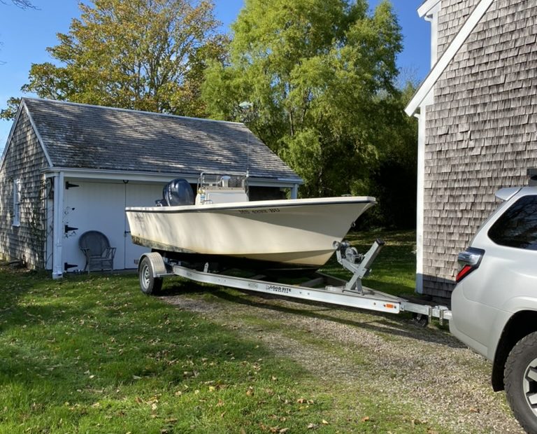 Boat on trailer prepping for winterization
