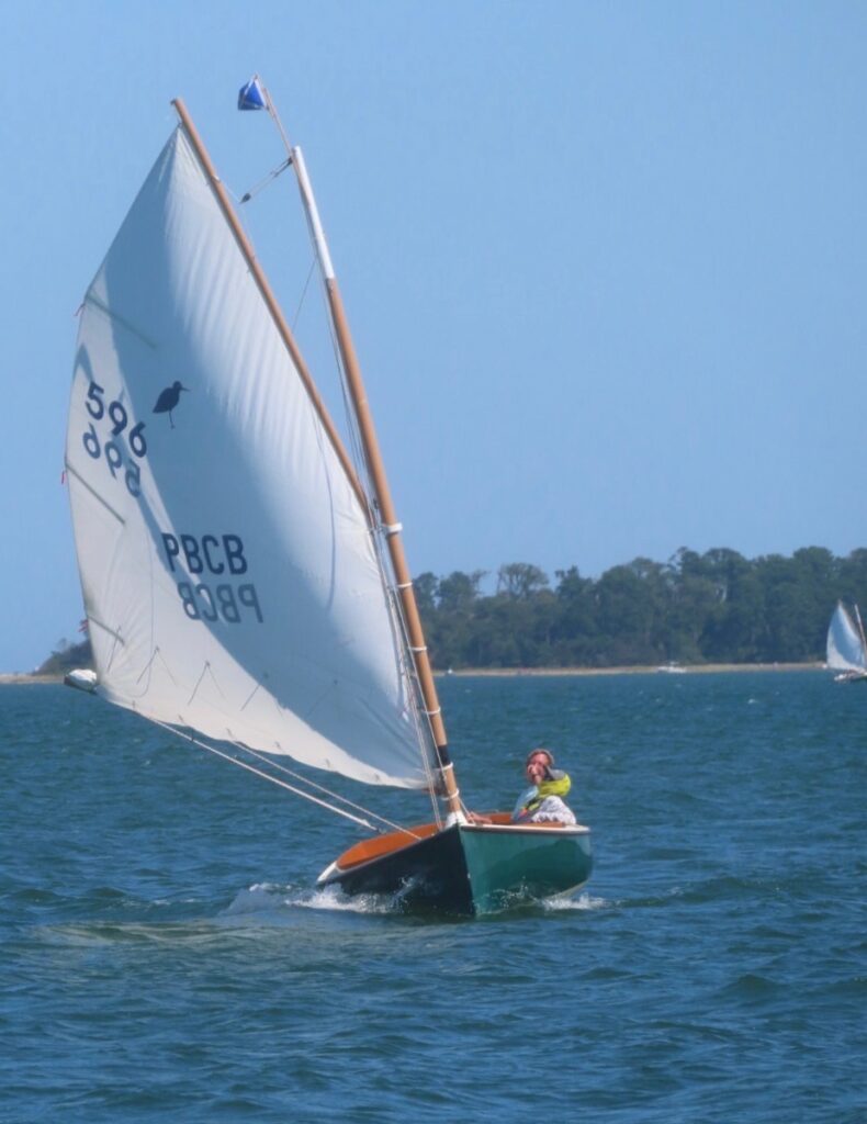 Marshall Cat Sandpiper Sailboat sailing with a reefed sail